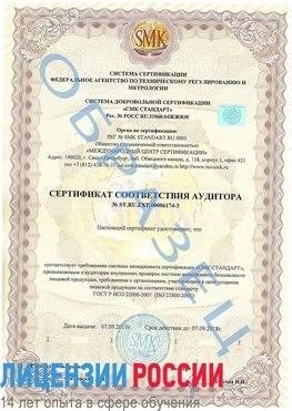Образец сертификата соответствия аудитора №ST.RU.EXP.00006174-3 Путилково Сертификат ISO 22000